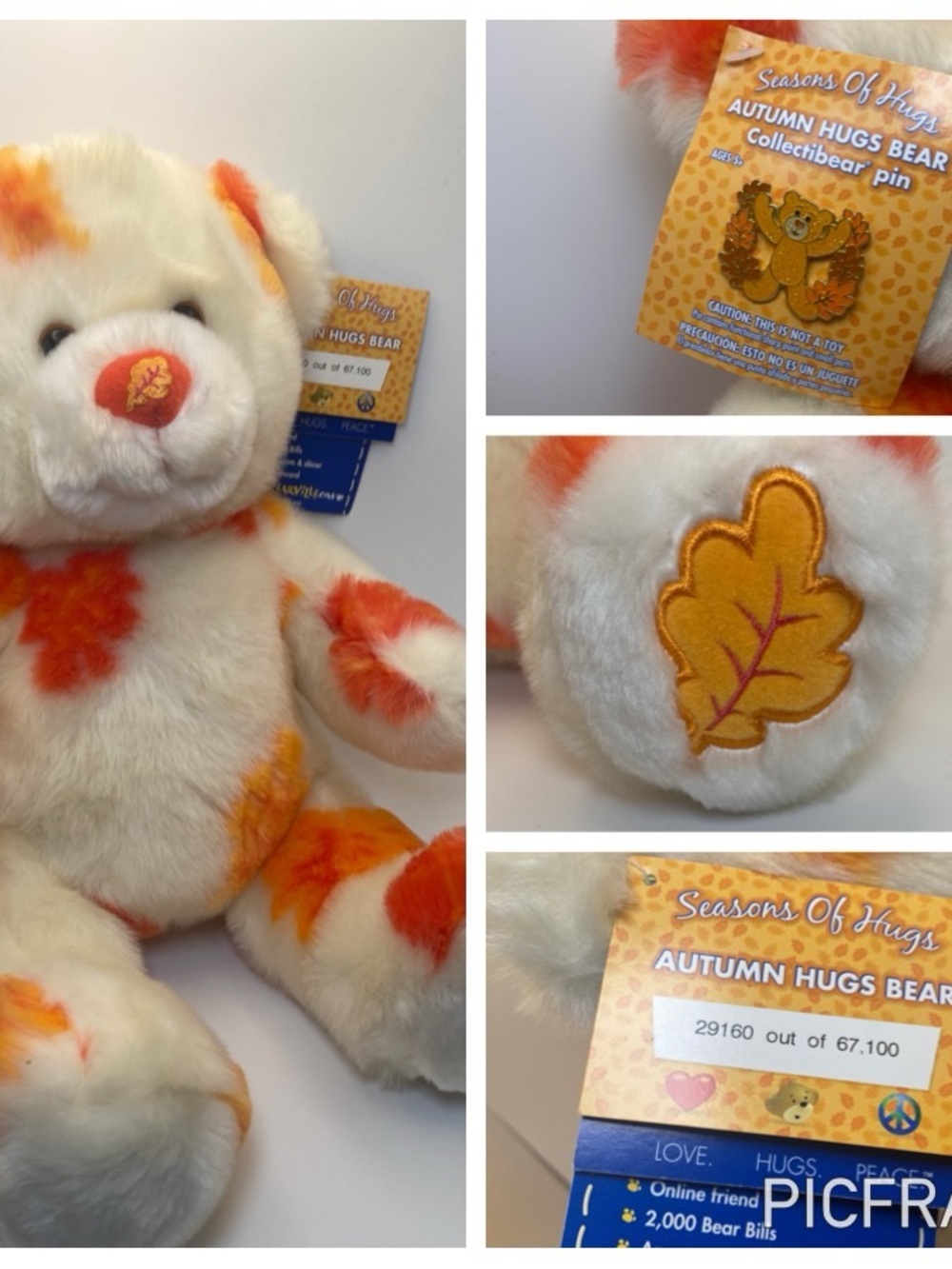 Retired Collectible Build a Bear Fall Autumn Hugs Bear w pin and tags